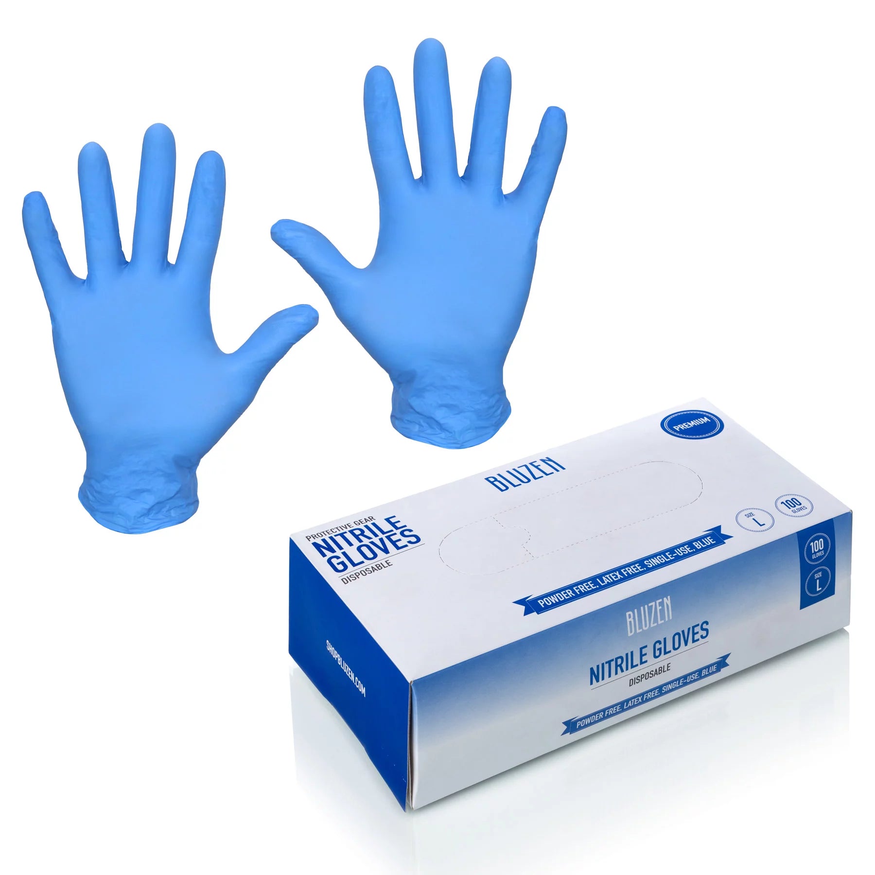 Bluzen Disposable Powder & Latex Free Nitrile Gloves - Large, 100 count