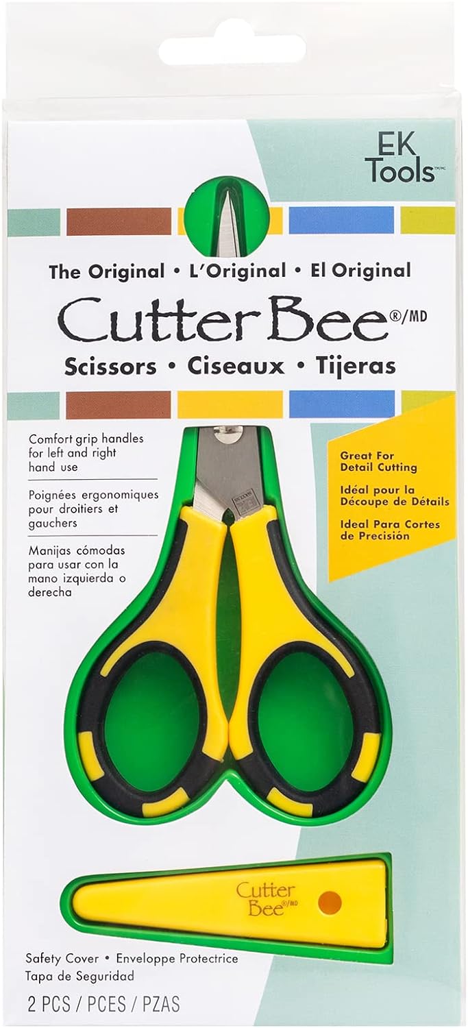 EK Tools Cutter Bee Precision Scissors, Small, Yellow and Black, Package Includes 1 Ergonomic Scissor and 1 Protective Safety Cover, For Cutting, Crafting, Paper, Herbs, and More