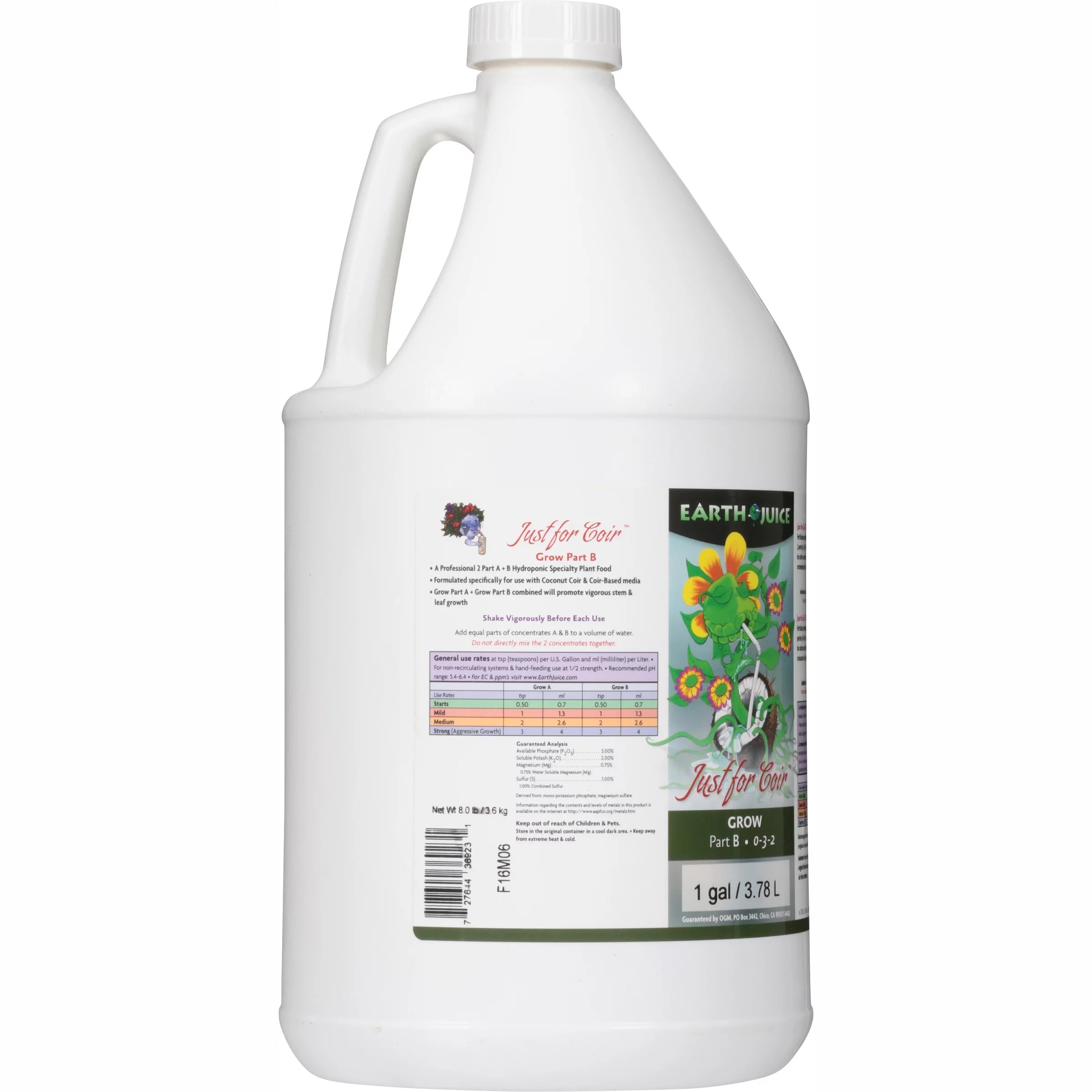 Earth Juice Just For Coir Grow Plant Food Fertilizer Part B (0-3-2) Gallon