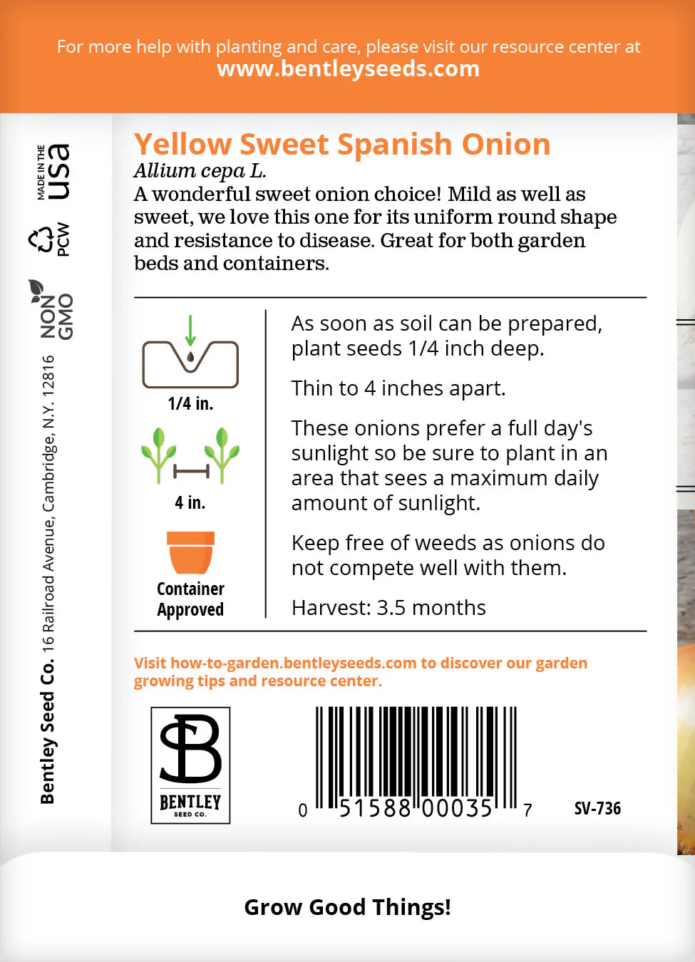 Bentley Seed Co. Onion, Yellow Sweet Spanish Seed Packets