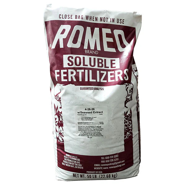 Romeo Brand Fertilizers, 4-26-26, with Seaweed Extract 50lbs