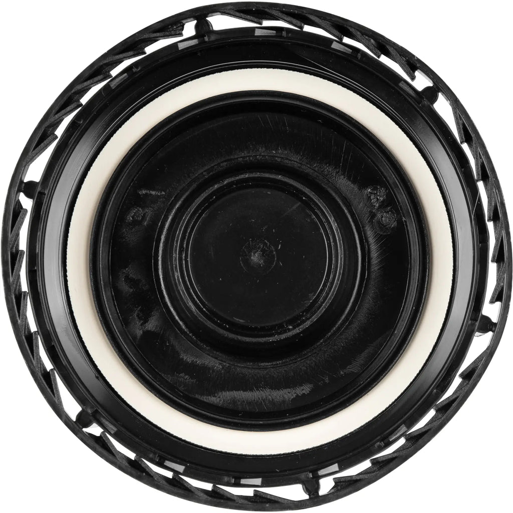 This Rieke® Tamper Evident Black Plastic Buttress Screw Cap with 3/4" Threaded Reducer, SC-76RTE - 70mm (6TPI)