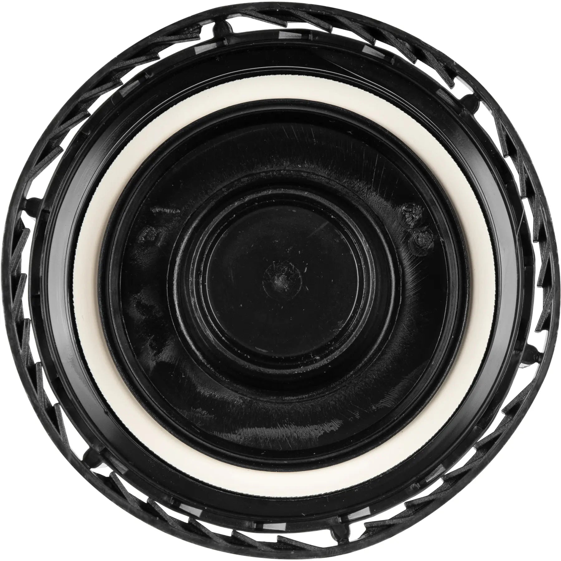 This Rieke® Tamper Evident Black Plastic Buttress Screw Cap with 3/4" Threaded Reducer, SC-76RTE - 70mm (6TPI)